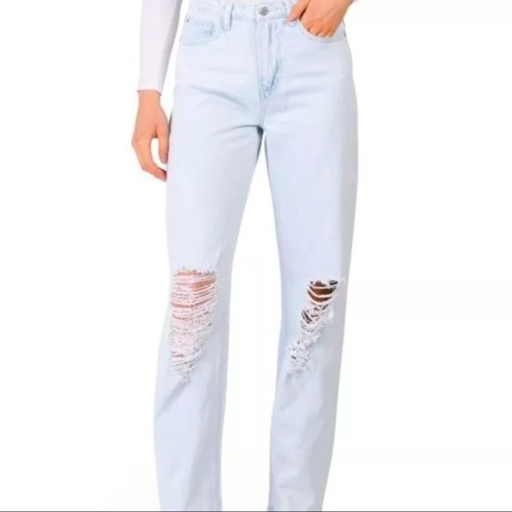 WeWoreWhat Mid Rise Distressed Light Icy Wash Straight Leg Jeans Size 25
